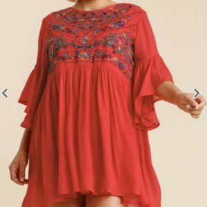 UMGEE Women’s Embroidered Floral Bell Sleeve Dress or Tunic
